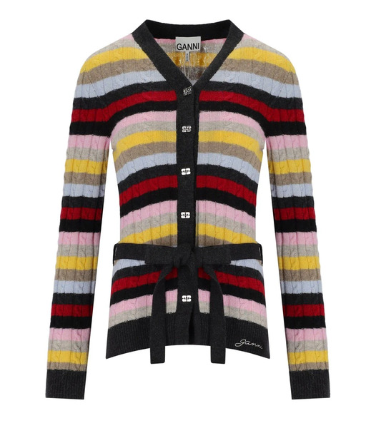  Ganni Multicolor Striped Cardigan With Belt 
