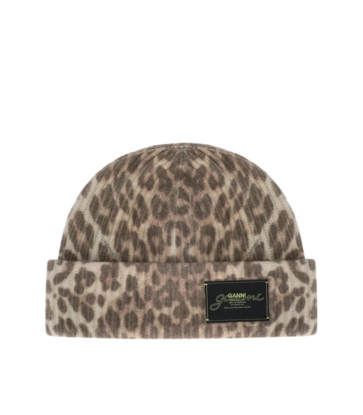 Ganni Ribbed Beanie With Animal Print 