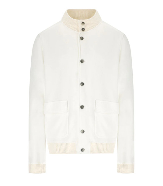  H953 White Knitted Bomber Jacket 