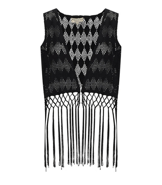  Pahiesa Formentera Black Crochet Vest 