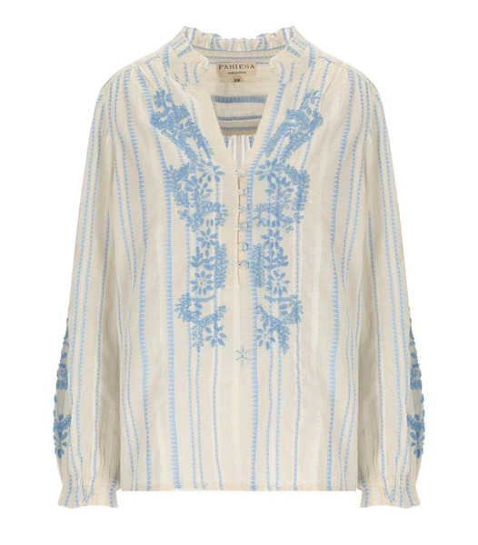  Pahiesa Formentera Ecru And Light Blue Blouse 