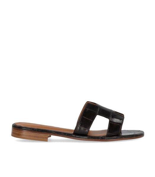  Paolo Ferrara Croco Print Dark Brown Sandal 