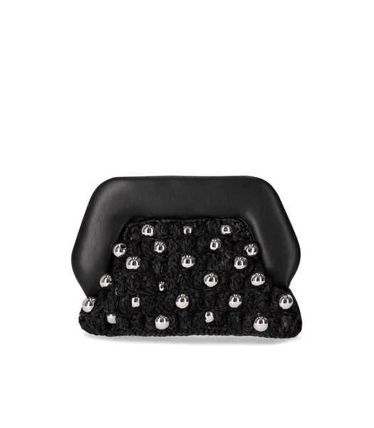  Themoirè Gea Straw Beads Black Clutch Bag 