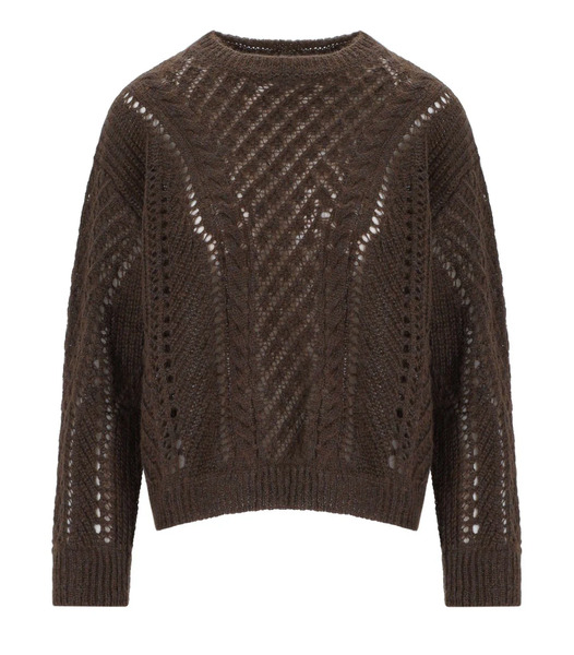 Twinset Chocolate Perforated Crewneck Sweater 