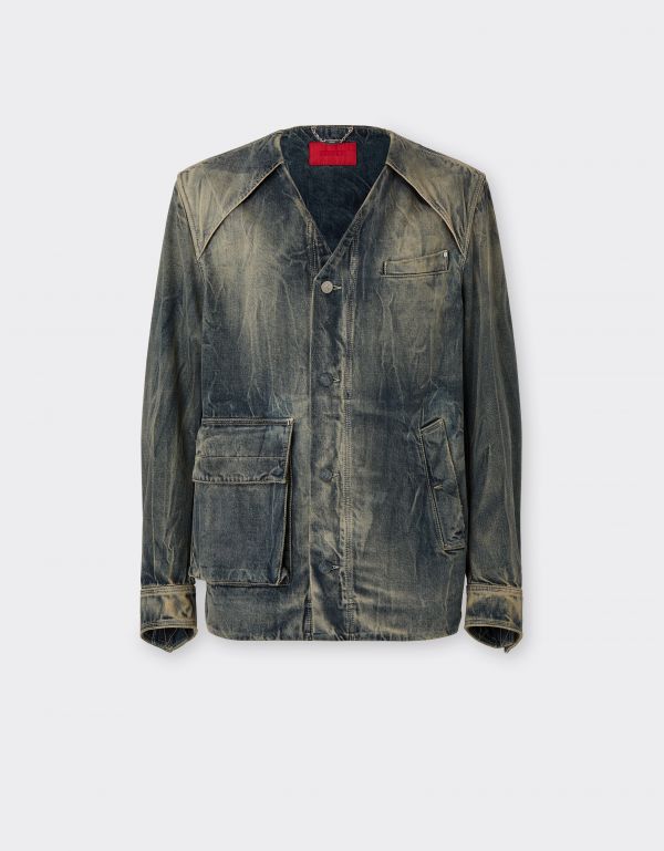  Ferrari Acid-washed Denim Shirt - Male Shirts Blu Denim 48 