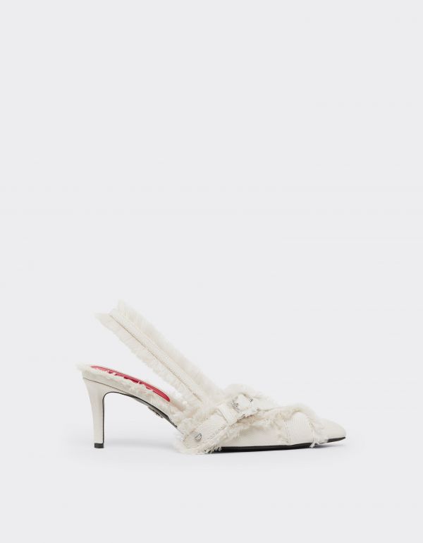  Ferrari Canvas Slingback Shoe - Female High Heels Avorio 40 