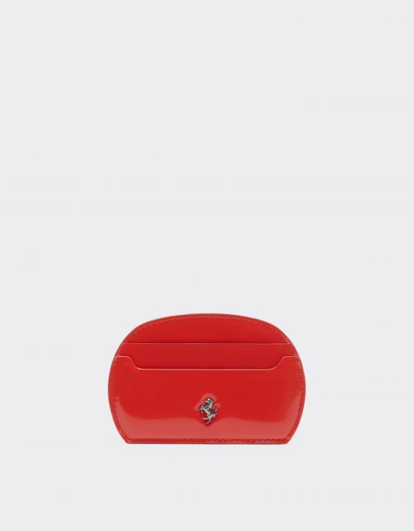  Ferrari Card Holder In Glossy Brushed Leather -  Regali Ferrari Red Rosso Dino Os 