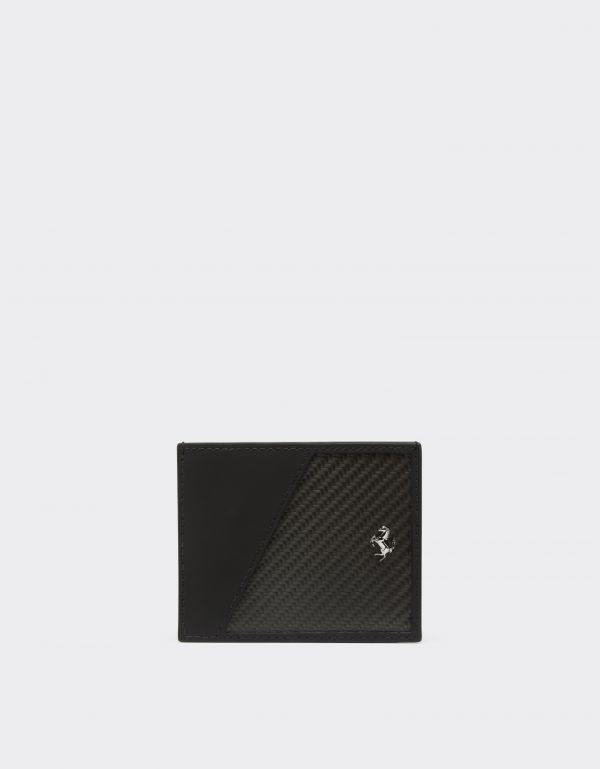  Ferrari Card Holder In Wrinkle-effect Leather And Carbon Fibre -  Wallets And Small Leather Goods Black Os 