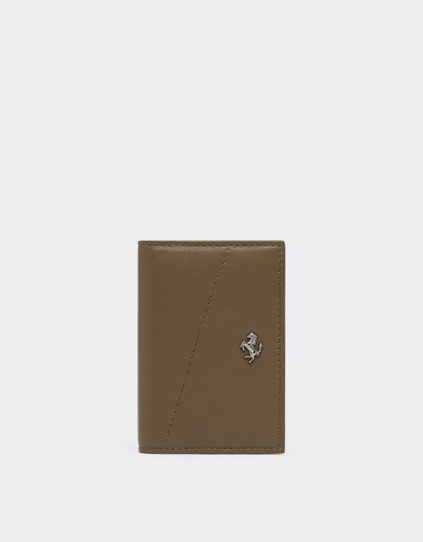  Ferrari Card Holder With Smooth Leather Pocket - Male Wallets Khaki Green Os 