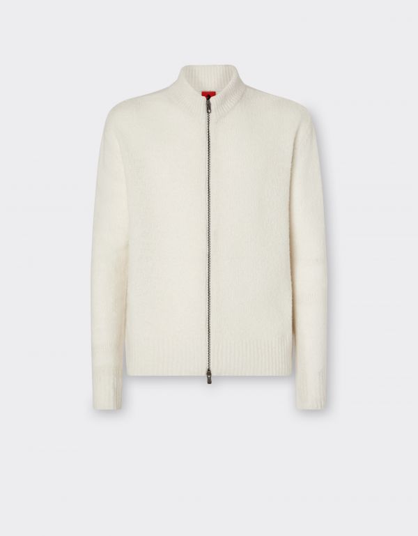  Ferrari Cashmere And Merino Wool Zipped Cardigan - Male Sweaters & Knitwear Ivory 46 