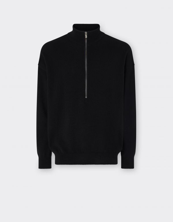  Ferrari Cashmere Sweater With Zip - Male Sweaters & Knitwear Black 46 