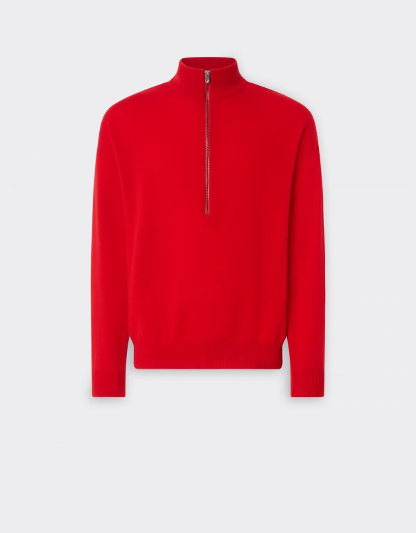  Ferrari Cashmere Sweater With Zip - Male Sweaters & Knitwear Rosso Dino 48 