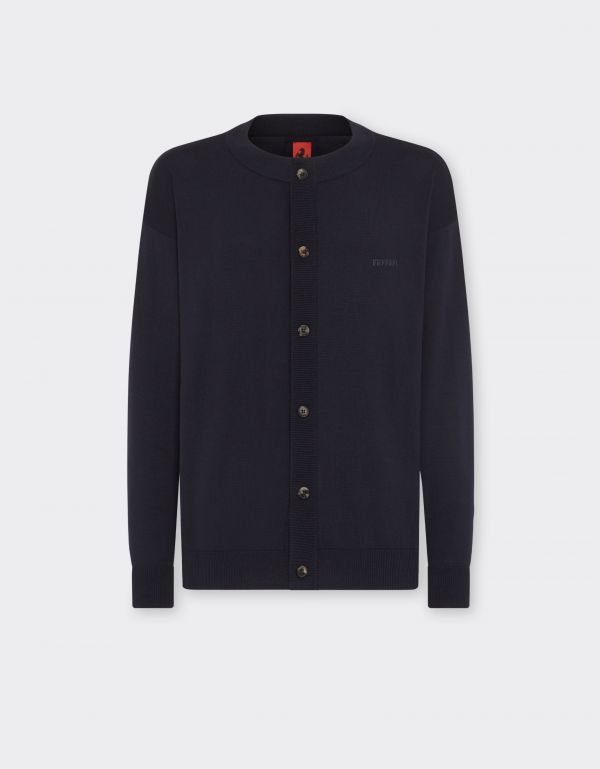  Ferrari Cotton And Silk Cardigan - Male Sweaters & Knitwear Navy 46 
