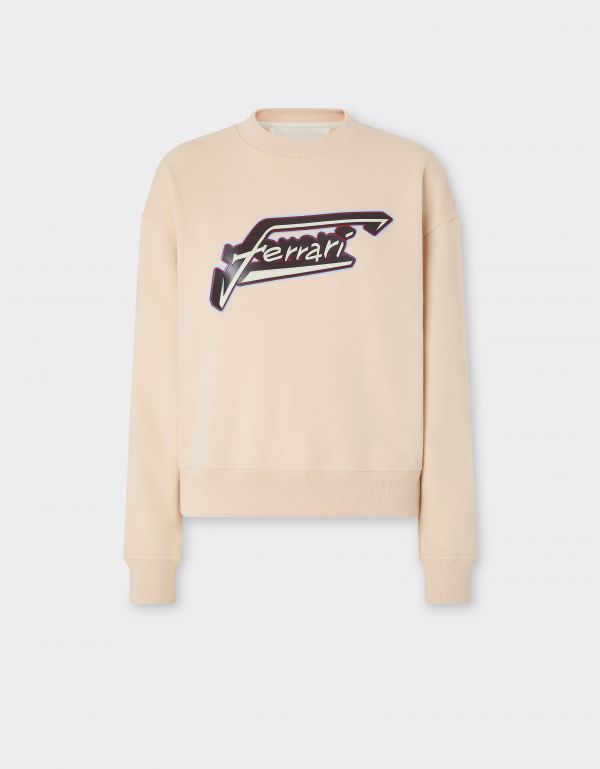  Ferrari Cotton Sweatshirt With Ferrari Patch - Female Woman Powder Pink L 