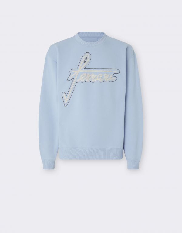  Ferrari Ferrari Embroidered Crew Neck Sweatshirt - Male Ready To Wear Powder Blue Xl 