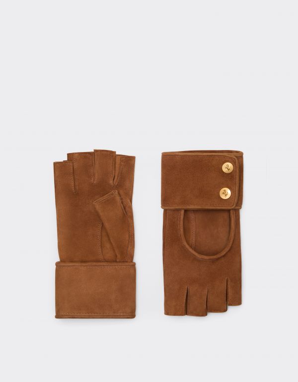  Ferrari Fingerless Gloves In Suede - Female Gloves Hazelnut M 