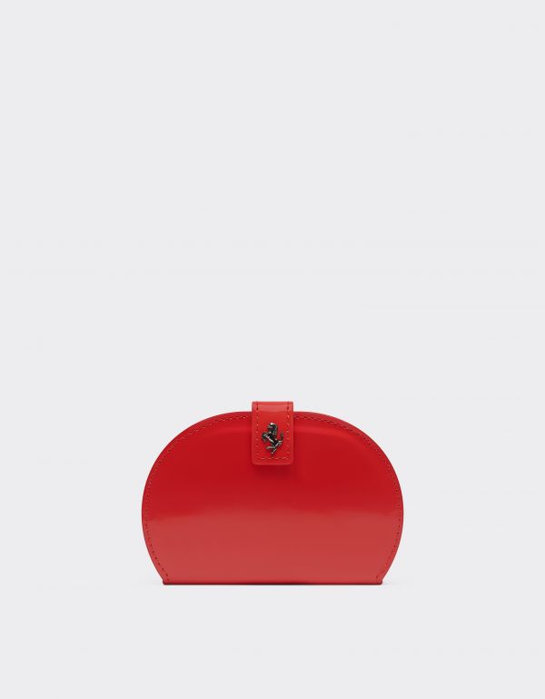  Ferrari Foldable Card Holder In Glossy Brushed Leather -  Wallets Rosso Dino Os 