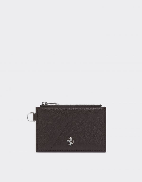  Ferrari Garnet Leather Card Holder - Male Wallets Dark Brown Os 