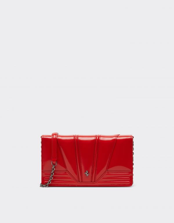  Ferrari Ferrari Gt Brushed Leather Wallet With Chain Shoulder Strap - Female Mini Bags Rosso Dino Os 