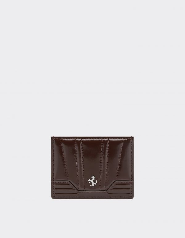  Ferrari Ferrari Gt Glossy Leather Card Holder - Female Wallets And Small Leather Goods Espresso Os 