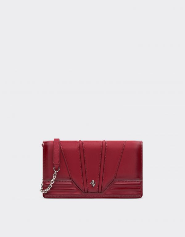  Ferrari Ferrari Gt Wallet In Shaded Nubuck With Chain Shoulder Strap - Female Mini Bags Maison Red Os 