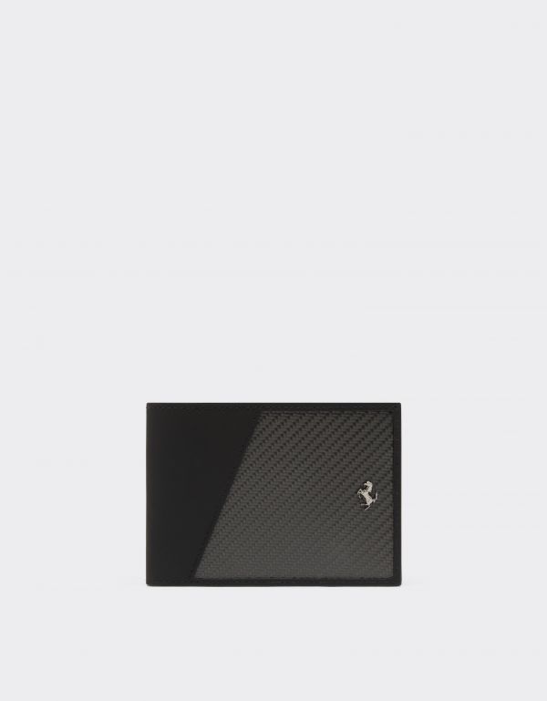  Ferrari Horizontal Leather And Carbon Fiber Wallet -  Wallets Black Os 