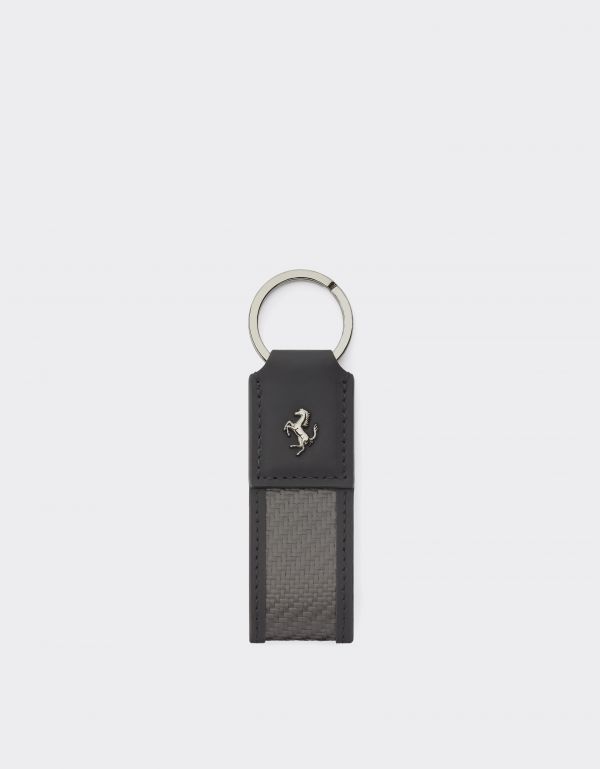  Ferrari Leather And Carbon Fiber Keychain -  Keychains Black Os 
