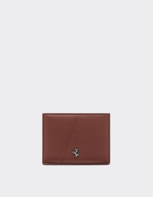  Ferrari Leather Card Case With Diagonal Stitching - Male Wallets Espresso Os 
