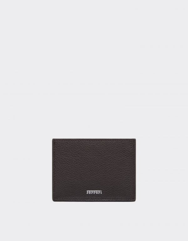  Ferrari Leather Card Holder - Male Wallets Marrone Scuro Os 