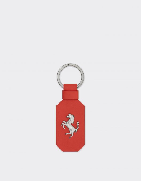  Ferrari Leather Keyring With Prancing Horse -  Accessories Rosso Dino Os 