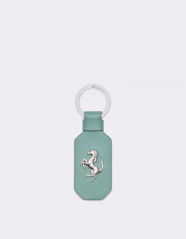  Ferrari Leather Keyring With Prancing Horse - Male Keychains Granite Green Os 