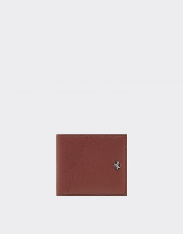  Ferrari Leather Wallet With Diagonal Stitching - Male Wallets Espresso Os 
