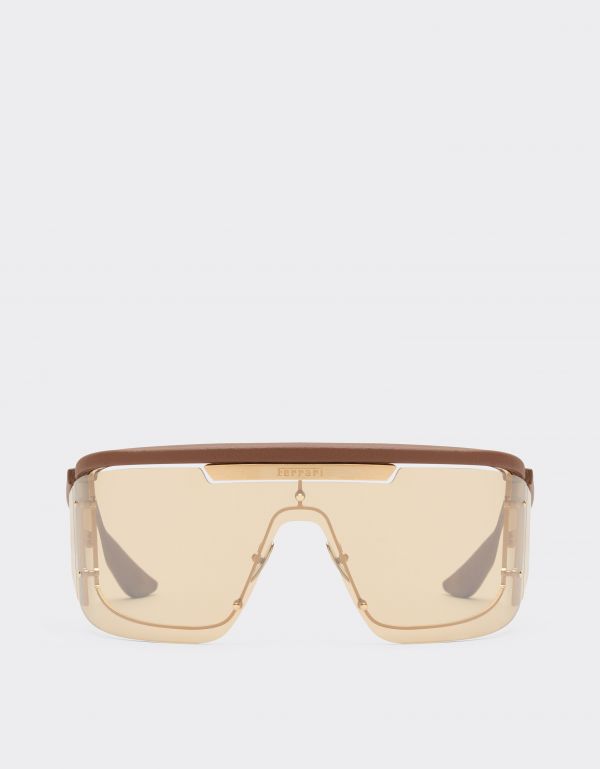  Ferrari Limited Edition Ferrari Metal And Leather Sunglasses With  Gold Mirroredlens -  Ferrari Collection Brown Os 