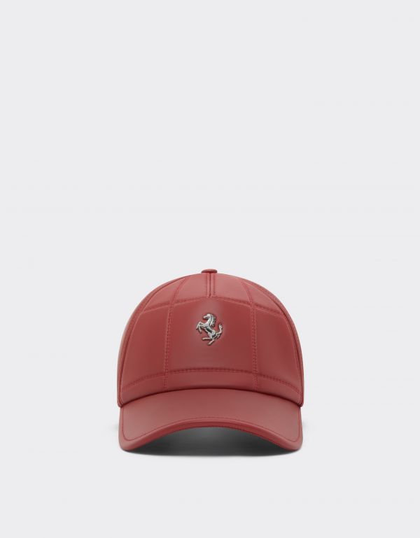  Ferrari Nappa Leather Baseball Cap With Prancing Horse -  Hats Maison Red Os 