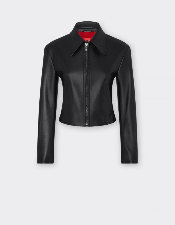  Ferrari Nappa Leather Biker Jacket - Female Jackets Black 42 