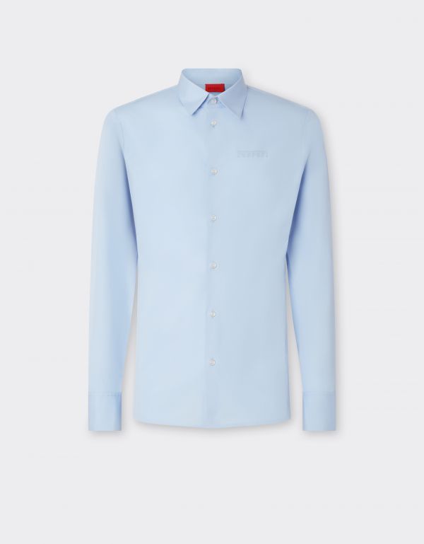  Ferrari Poplin Shirt With Embroidered Ferrari Logo - Male Shirts Steel Blue 52 