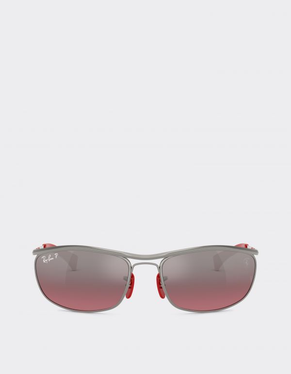  Ferrari Ray-ban For Scuderia Ferrari Rb3819m In Gunmetal Grey Metal With Polarised Silver Gradient Burgundy Lenses -  Sunglasses Gunmetal Os 