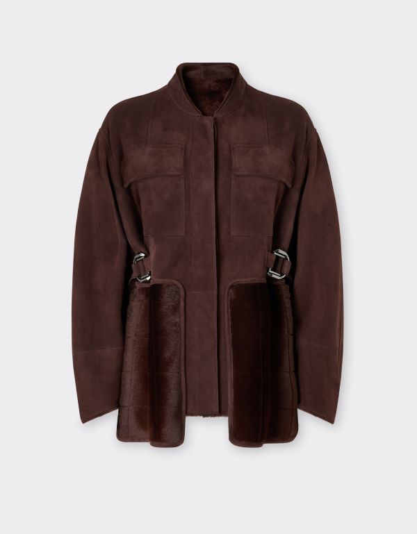  Ferrari Shearling Caban With 7x7 Check Pattern - Female Jackets Espresso 40 