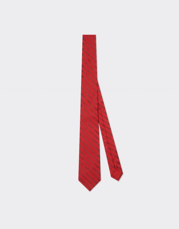  Ferrari Silk Twill Tie With Regimental Pattern -  Accessories Maison Red Os 