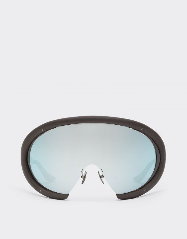  Ferrari Ferrari Sunglasses In Antique Tar-colored Brushed Metal And Dark Brown Leather With Mirrored Silvermask -   Marrone Scuro Os 