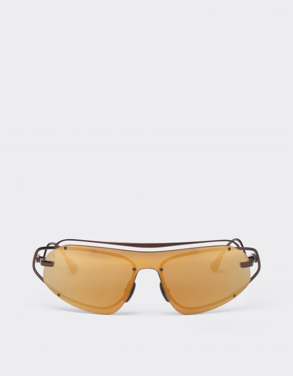  Ferrari Ferrari Sunglasses In Brown Titanium With Gold-tone Mirror Brown Shield -  Ferrari Collection Brown Os 