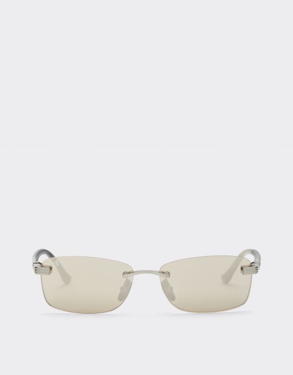  Ferrari Ferrari Sunglasses In  Brushed Silver-colored Titanium  And Acetate With Transparent Gold Lenses With White Mirror Coating -  Sunglasses Silver Os 