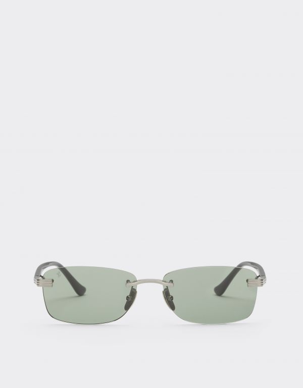  Ferrari Ferrari Sunglasses In  Brushed Silver Titanium And Acetate With Green Lenses -  Sunglasses Silver Os 