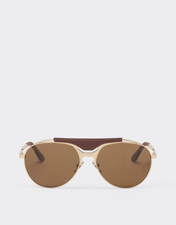  Ferrari Ferrari Sunglasses In Gold-tone Metal And Leather With Polarised Brown Lenses -   Satin Gold Os 