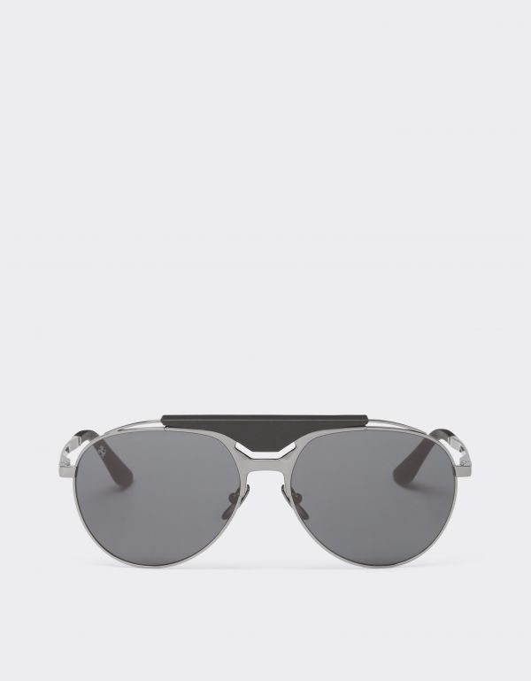  Ferrari Ferrari Sunglasses In Gunmetal Grey Metal And Leather With Blue Lenses -  Ferrari Collection Ingrid Os 