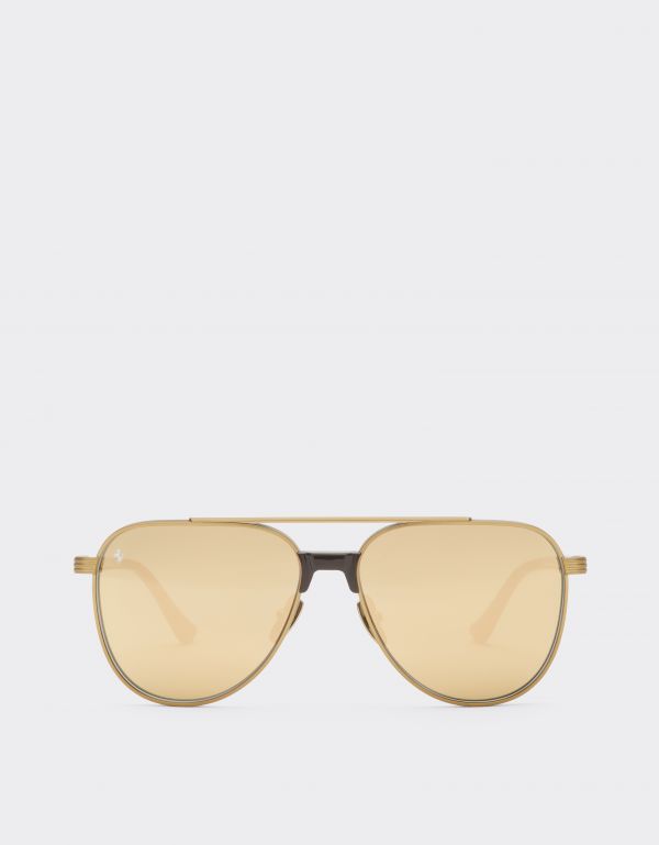  Ferrari Ferrari Sunglasses In Matte Gold Titanium And Acetate With Transparent Yellow-gold Mirrored Lenses - Male Sunglasses Oro Os 
