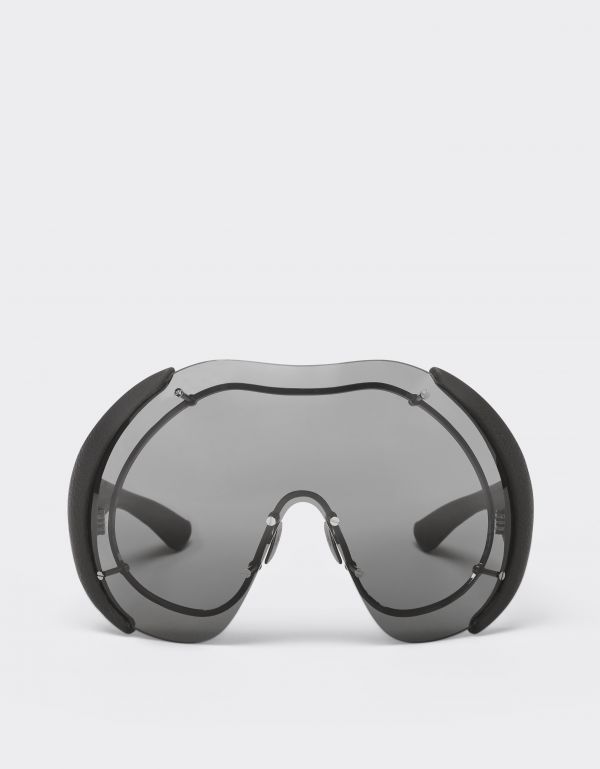  Ferrari Sunglasses In Metal And Black Leather With Dark Grey Shield -  Ferrari Collection Ingrid Os 
