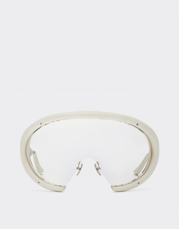 Ferrari Ferrari Sunglasses In Shinysilver Metal And Chalk White Leather With Transparent Lenses -   Bianco Ottico Os 