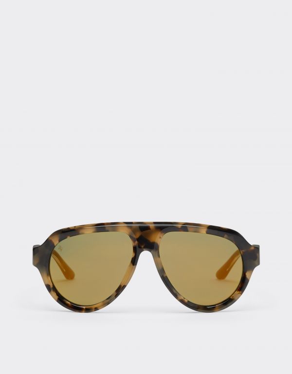  Ferrari Ferrari Tortoiseshell Brownacetate Sunglasses With Green Gold Mirrored Lenses -  Ferrari Collection Tortoiseshell Os 