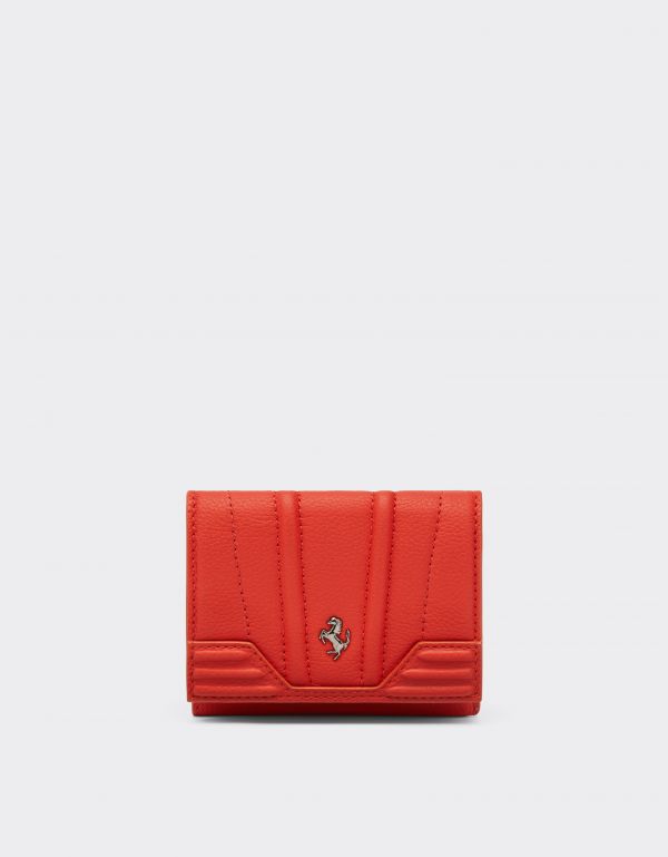  Ferrari Tri-fold Wallet In Textured Leather -  Wallets And Small Leather Goods Rosso Dino Os 